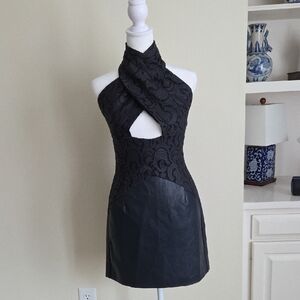 Anthropologie Eva Franco Faux Leather Navy Lace Dress NWOT